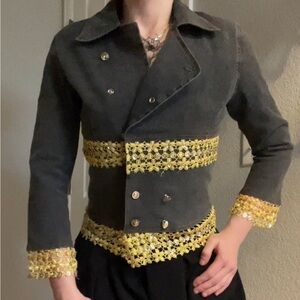 Dolce and Gabbana grey denim jacket with yellow floral accents